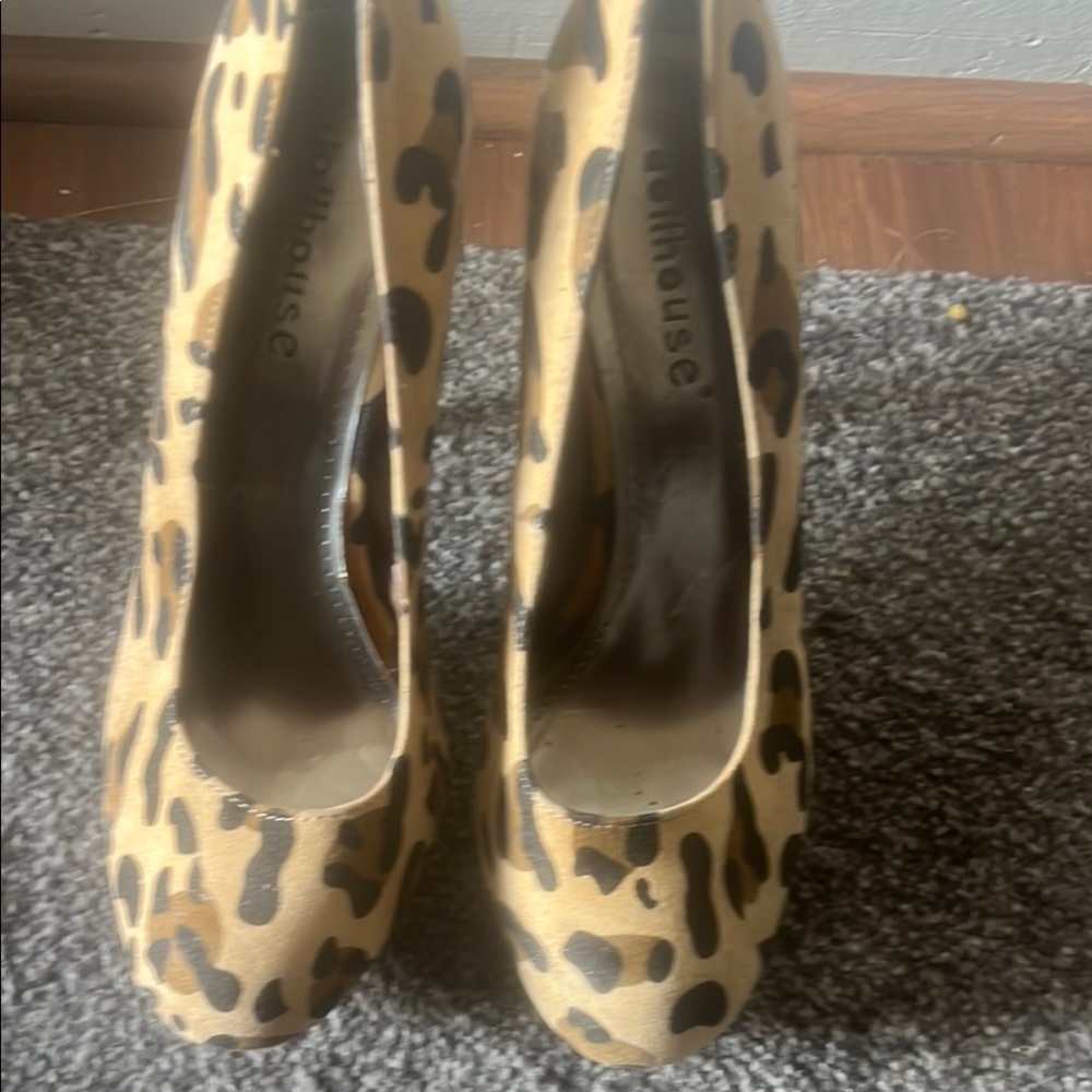 Dollhouse Brown and Black Heels with Animal Print Design